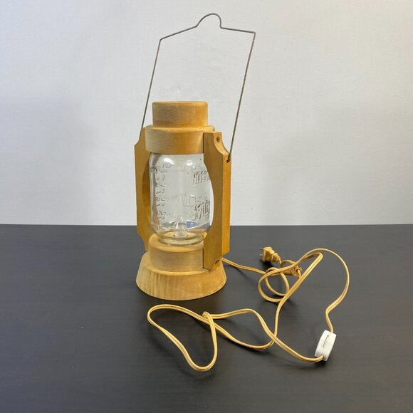 Hand Crafted Wood Lantern Table Lamp Electric Light Flicker Bulb Mason Jar. - Picture 1 of 10